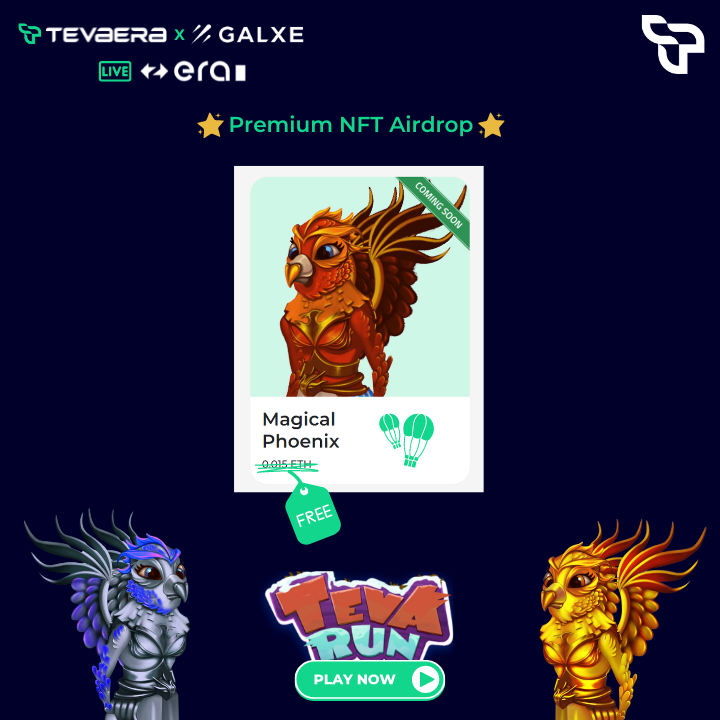 tevaera's tweet photo. 🔥New Galxe campaign for Premium Phoenix NFT airdrop 👇

https://t.co/JLFr6xvb5U

🎁5 NFTs to be won! 

🚨Remember to play Teva Run to participate in the bigger airdrop reward. Details in pinned tweet.

Play free now, mint later : )

#Tevaera #TevaRun https://t.co/hPoXYVMYZW