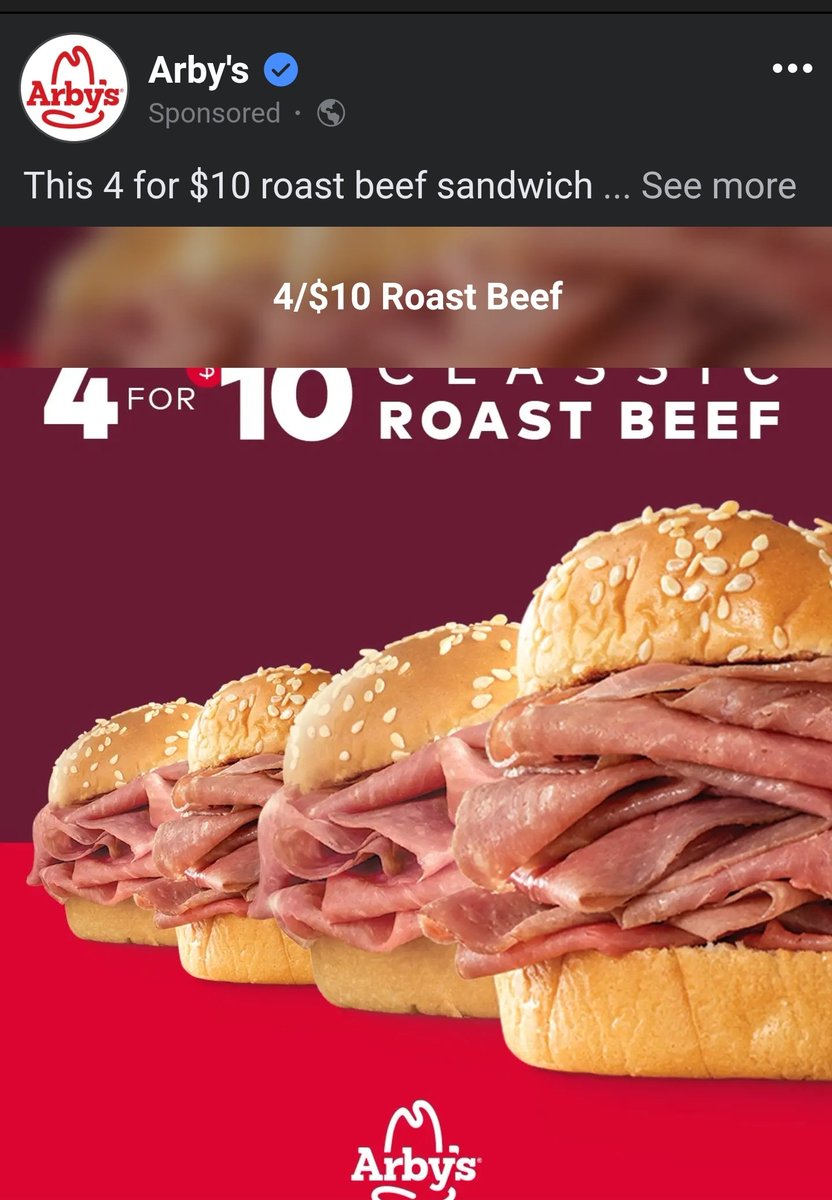 Chris_Ratledge's tweet photo. Arby's-flation. 1990s 5 for $5 is now 4 for $10. 100% price increase for 20% less food. 150% per-sandwich price increase since 25-30 years ago.  Inflation is out of control. The future sucks.  @Arbys @ArbysCares Bring back Potato cakes too. https://t.co/ZLXenyyXec