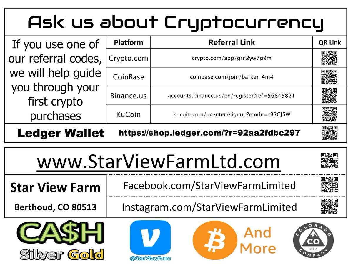 StarViewCrypto's tweet photo. We, #StarViewFarm, are proud to be the FIRST farm on Earth to accept cryptocurrency for products and services! Since 2014🤠
💰🌱 Get ready to experience a new level of convenience and flexibility while supporting sustainable agriculture. #cryptofarming #innovation #sustainability https://t.co/i3YuXv9MrR
