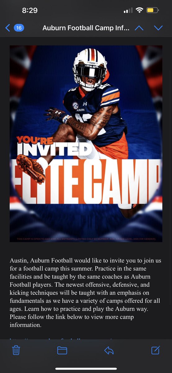 Thank you for the invite! @AuburnFootball 
@CoachTBurns @SamBeckenstein @EthanJohnsonCFB @PaxtonM2 @AaronPittardAU @CoachPMonty