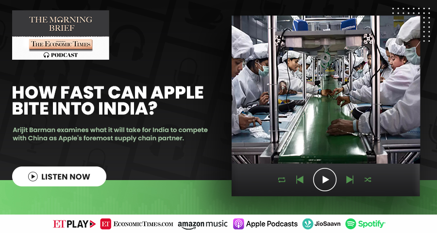 EconomicTimes's tweet photo. #ETMorningBriefPodcast | #Apple prefers #India over the other two countries since it expects at least 25% of all Apple products to be manufactured there by 2030, but in reality, will it be a cakewalk or an arduous task? Host @arijitbarman76 gives us the back story on this and lot more, where he speaks to Steven Tseng, Senior Equity Analyst at Bloomberg Intelligence, Mark Zetter, Founder and Management Consultant - https://t.co/qeLoauP4km and Writankar Mukherjee, Senior Editor - The Economic Times [🎙️] https://t.co/kxcljclASu