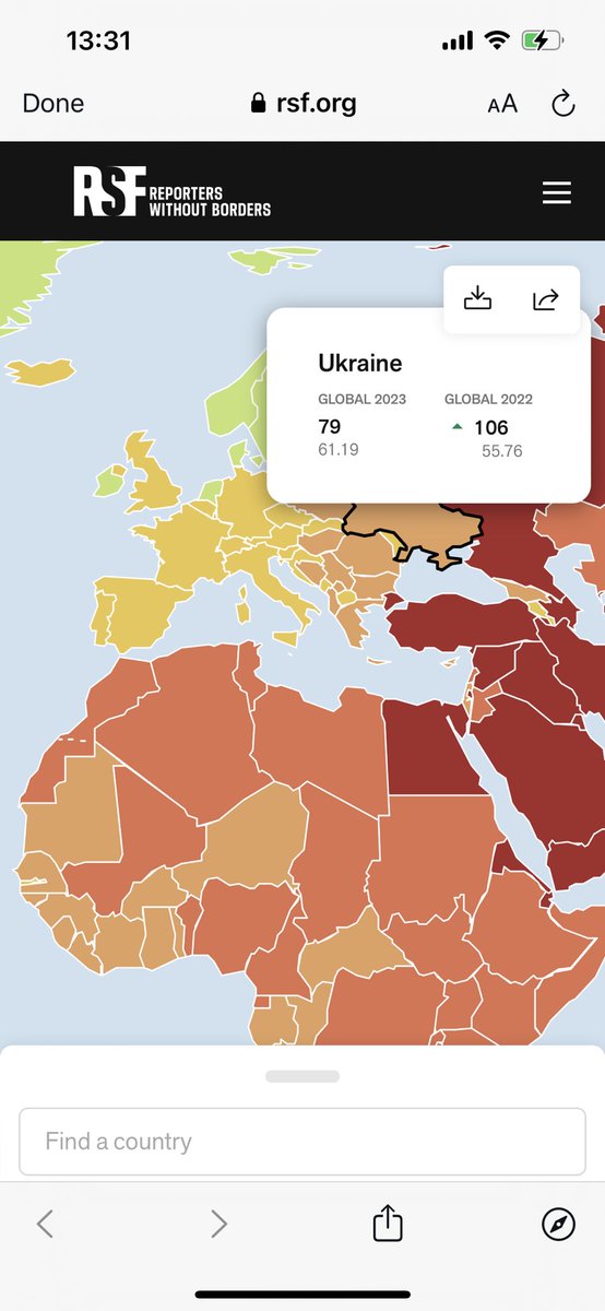 CormacS63's tweet photo. This is truly remarkable

What does it say about Ukraine that in the teeth of a genocidal war:

She has climbed 27 places in the last year in the ‘Reporters without borders’ press freedom index, moving from 106 - 79?
This is a country that values freedom👇
https://t.co/aNzNvqAN8I https://t.co/9ZXC3eTeo4