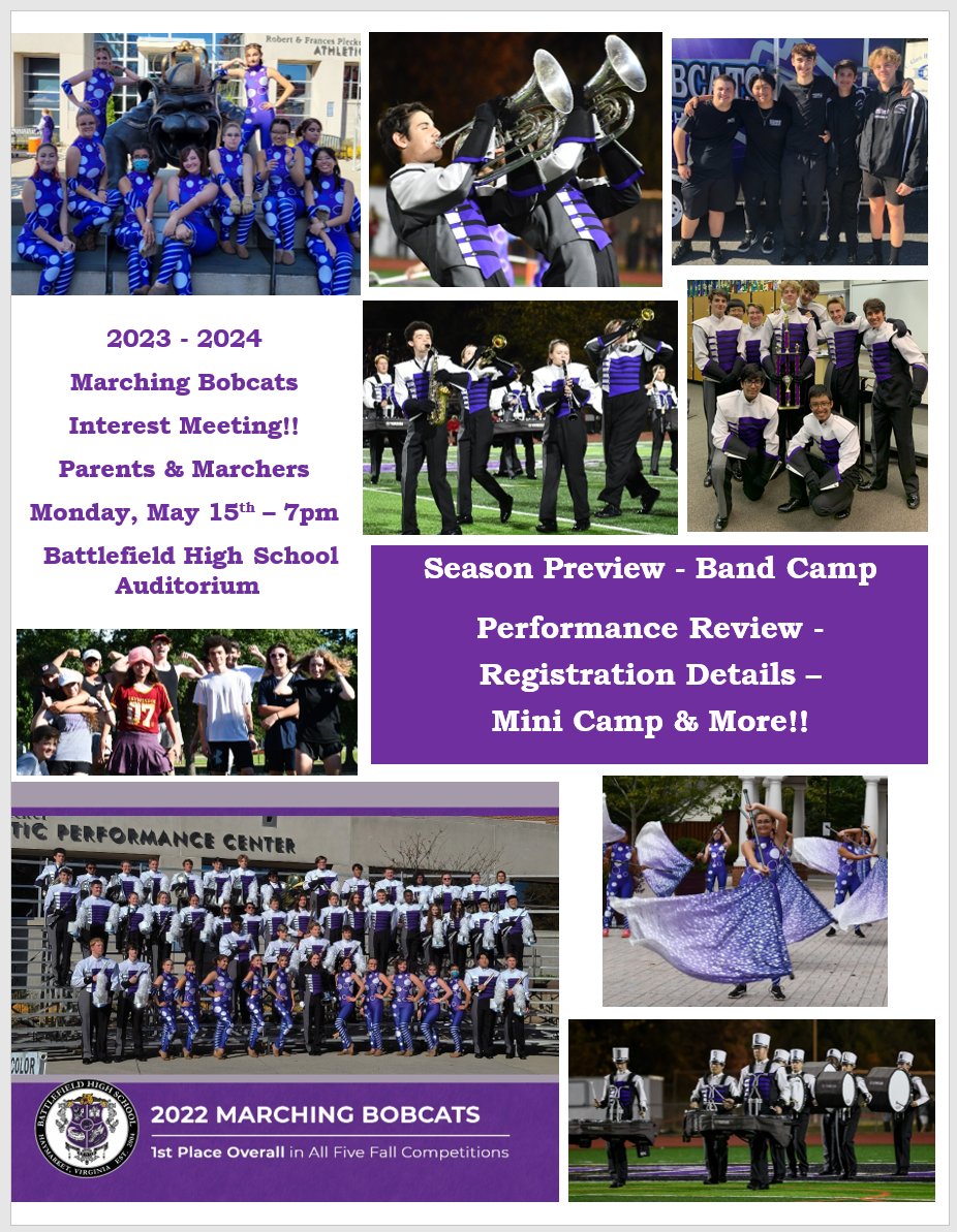 All Parents and Marchers - Join us this Monday, May 15th, at 7pm for the Marching Bobcats Interest Meeting!  Help us spread the word!