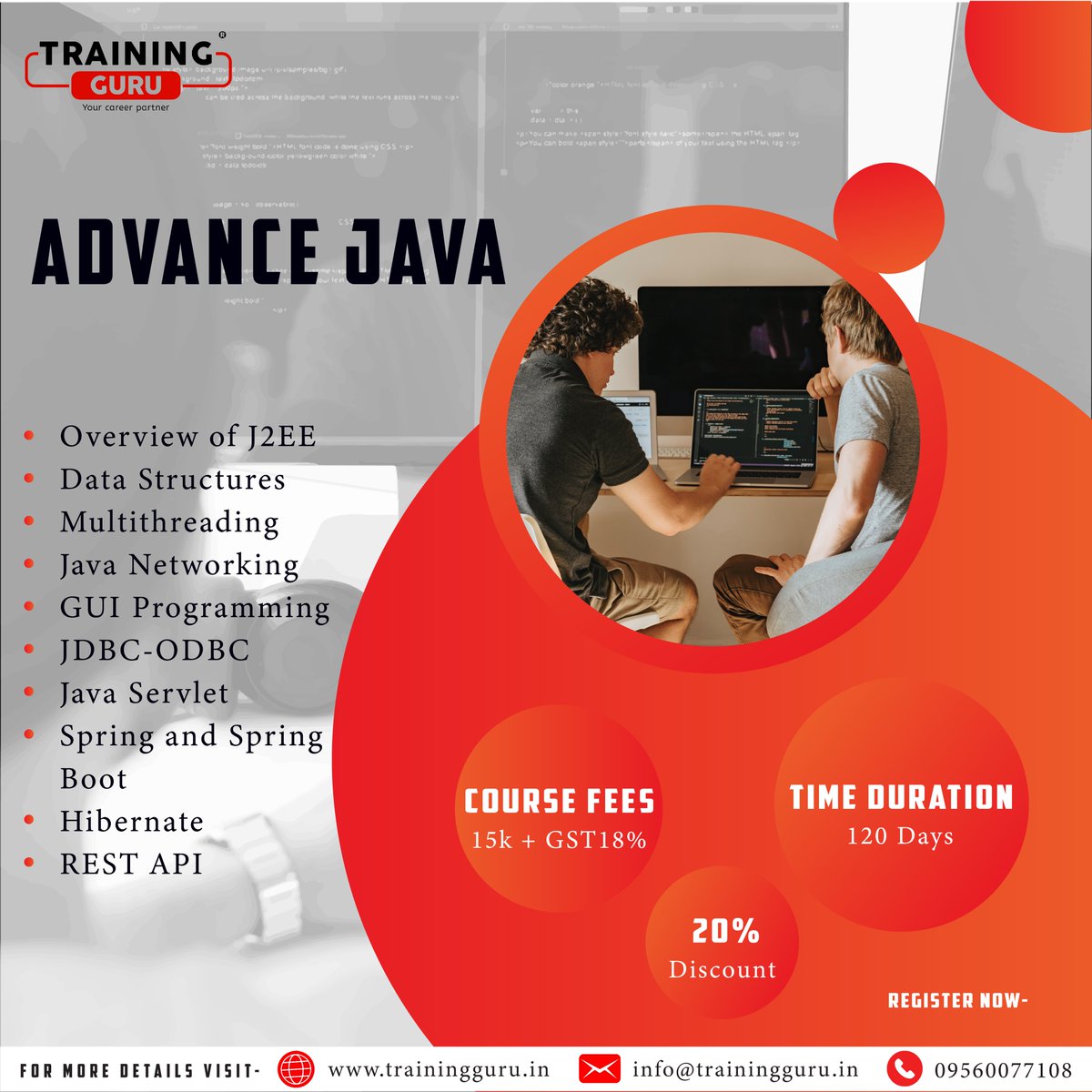 TrainingGuru18's tweet image. Discover the power of Advance Java with Training Guru's expert trainers and hands-on training. Enroll now and get 20% off on the course fees. Limited time offer - enroll today!
#advancedjavatraining #javatraininginstitute #advancejavatraininginnoida #javatrainingcenter #Java