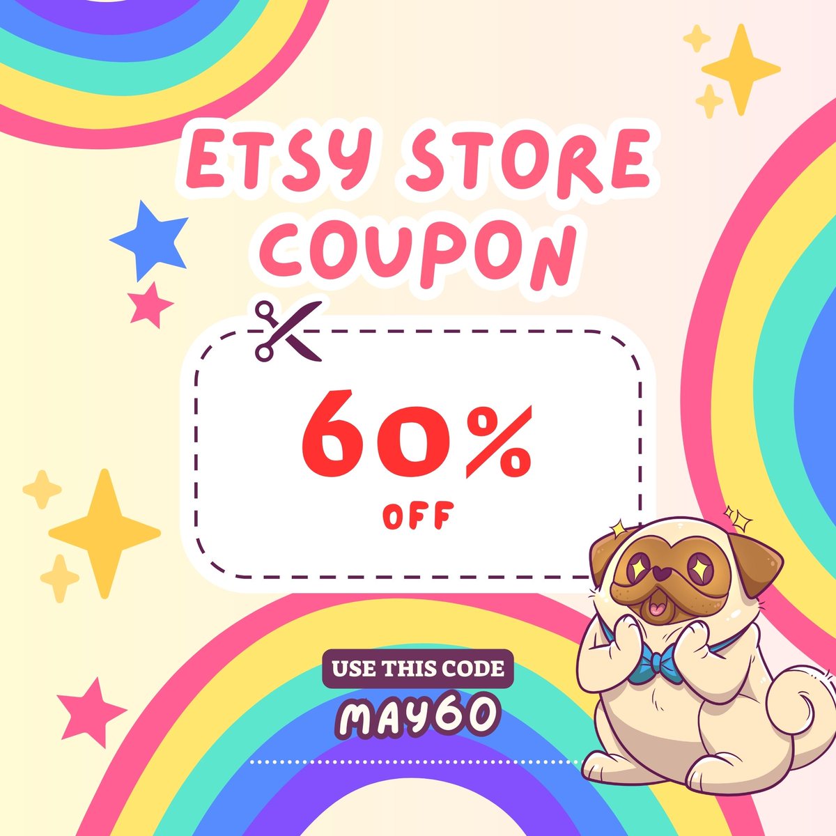 Big Sale Alert! 🎉 Use the promo code MAY60 and get 60% off on all items in our Etsy store! From cute pug printables to creative gifts, we've got you covered. Start shopping now: etsy.com/shop/DaliPugPr… 🐶👀🌸

#DaliPug #EtsySale #PromoCode #DIYGifts
