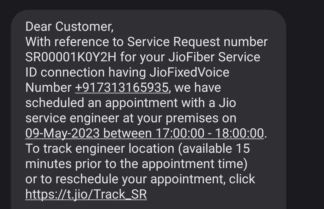 I had complained in Jio on 9th May which the people of the Jio company have not able to solve till now. Nor did their engineer come.Their technician is rescheduling the appointment again and again. Worst service of Jio Fiber.
<a href="/JioCare/">JioCare</a> <a href="/reliancejio/">Reliance Jio</a> <a href="/JioFiberChennai/">JioFiber</a>
<a href="/_MukeshAmbani/">Mukesh Ambani</a>
