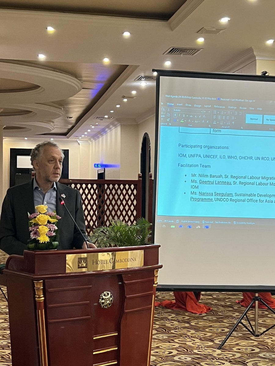Kristinbparco's tweet photo. “Migrants rights are human rights and migration is relevant to all #SDG and the #GCM provides a roadmap to achieving the migration related dimensions of the 2030 Agenda.” Thank you @ScheuerJo for your support to the @UNMigNetwork Workshop today. @UNCambodia https://t.co/bs2oQForpE