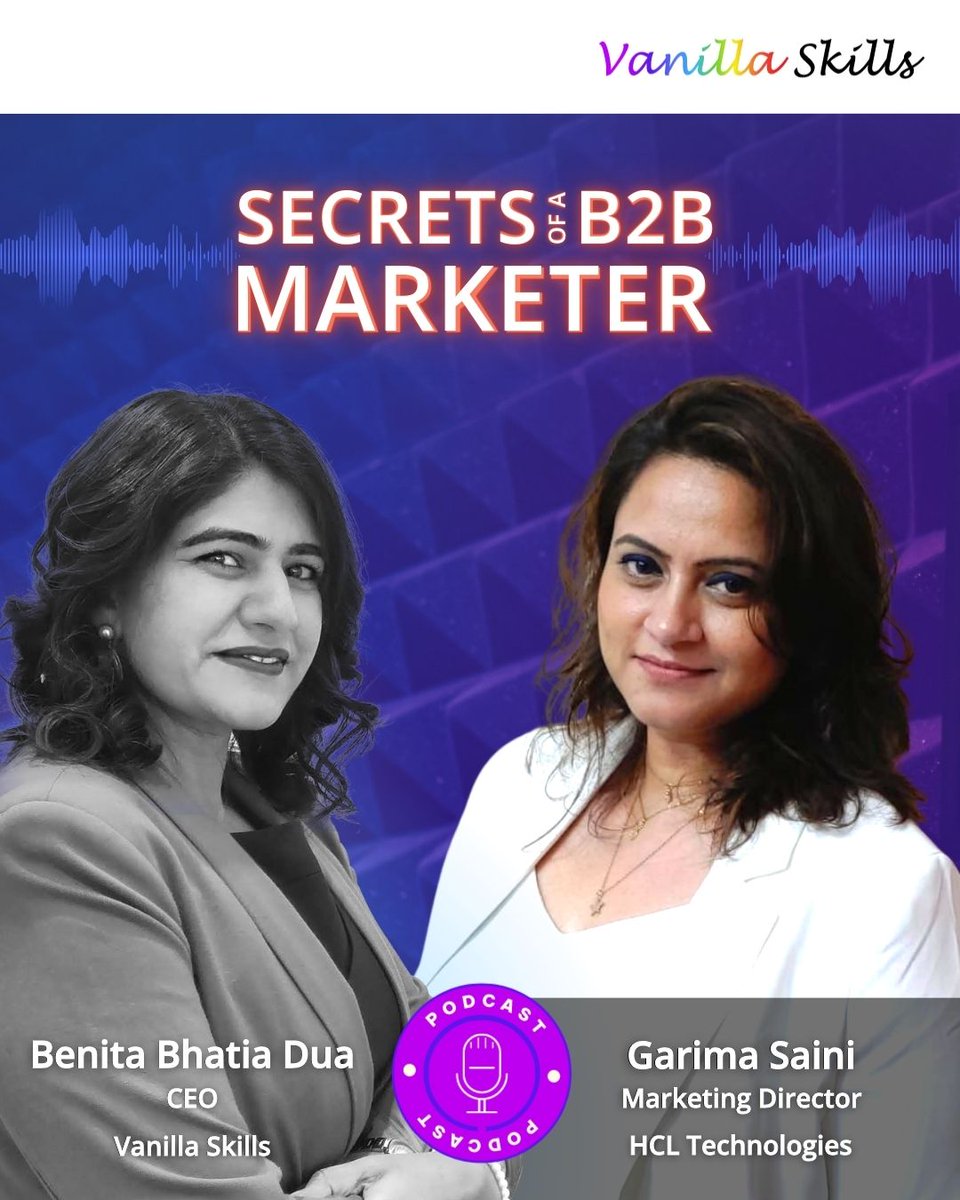 Are you struggling to boost conversion rates in your B2B sales journey? 🤔

Get ready for the 5th episode of the popular 'Secrets of a #B2BMarketer' podcast, featuring 2 industry experts: Garima Saini, M. D. at HCL Technologies & @benitadua , CEO of @VanillaSkills 
P.1/5