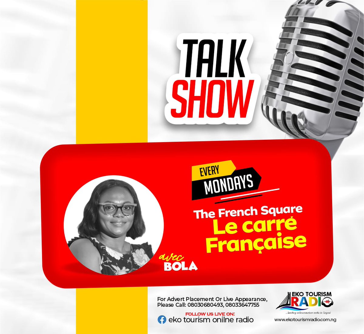 Meet our Presenter, The French Square on Eko Tourism Online Radio every Monday.
Click here to follow us and be part. ekotourismonlineradio.com.ng