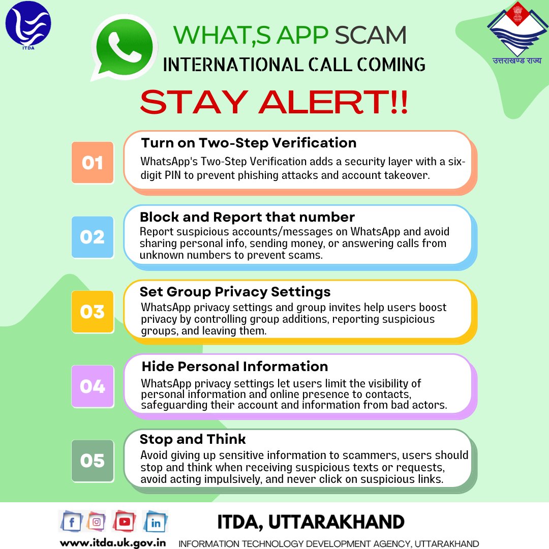 Protect yourself from WhatsApp call scams: Don't fall for the trap of fake calls and phishing attempts!'

#WhatsAppScamAlert #BewareOfFraudCalls #StaySafeOnline #PhishingScams #CyberSecurityAwareness

#DontSharePersonalInformation #ThinkBeforeYouClick #SecureYourDevices