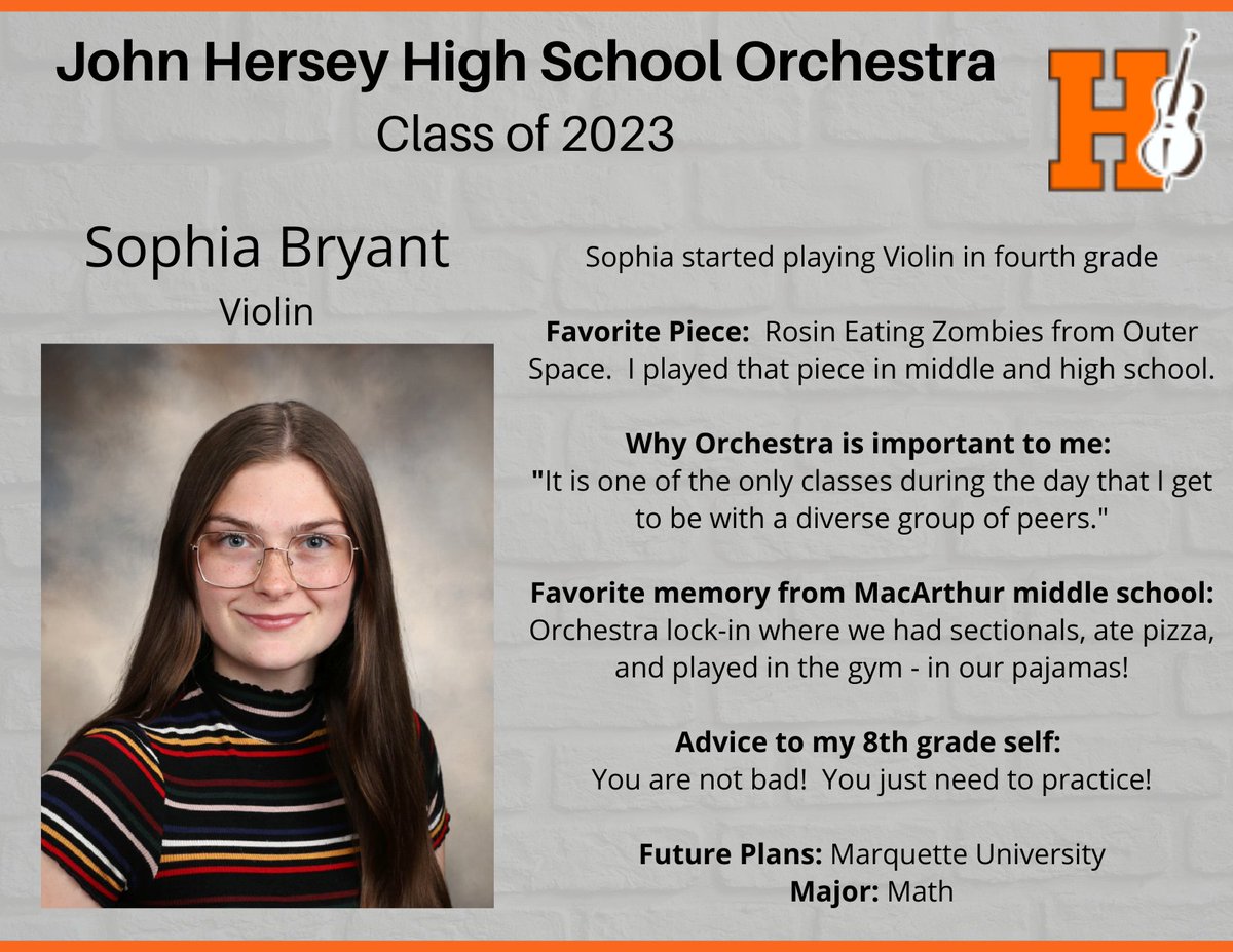 Next up is JHHS Orchestra violinist Sophia.  Good luck in your next adventures!  <a href="/herseyfinearts/">Hersey HS Fine Arts</a>  <a href="/d23orchestras/">d23orchestras</a>