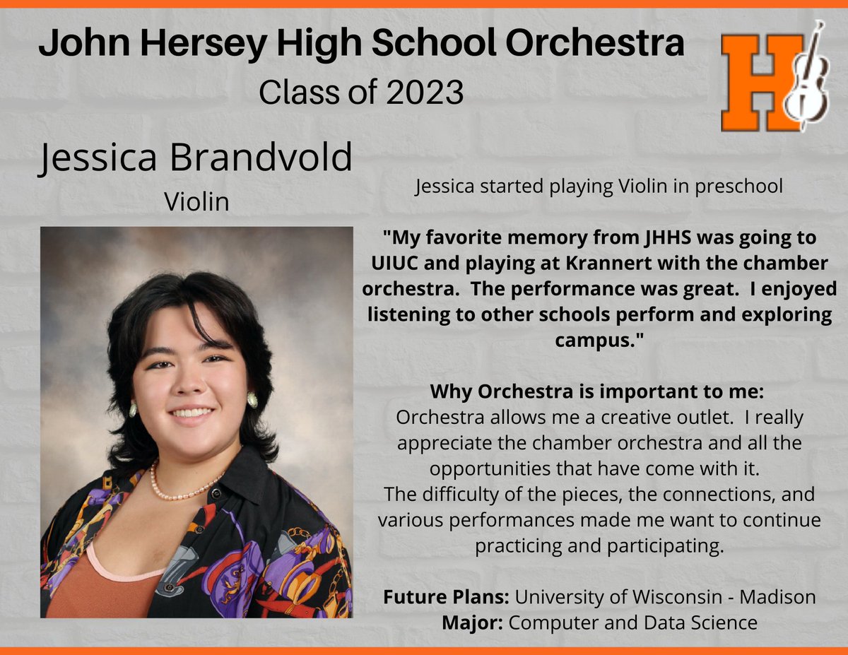 Congratulations to graduating JHHS Orchestra violinist Jessica!  On to your next adventures! <a href="/herseyfinearts/">Hersey HS Fine Arts</a>