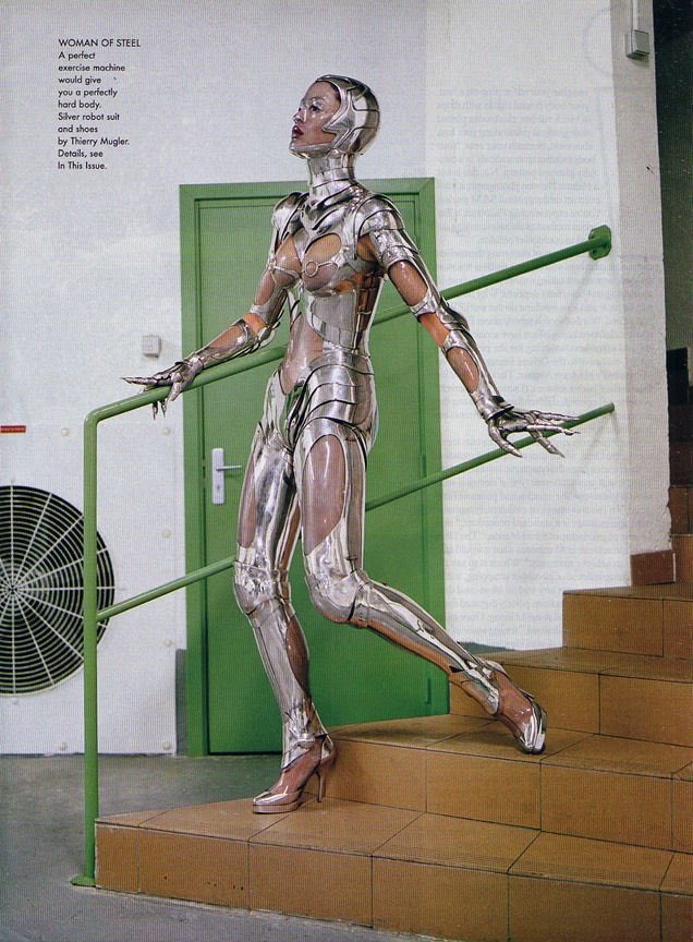 custom mugler by casey cadwallader, referencing one of manfred’s most iconic creations of all time, the ‘robot suit’ from thierry mugler fall 1995