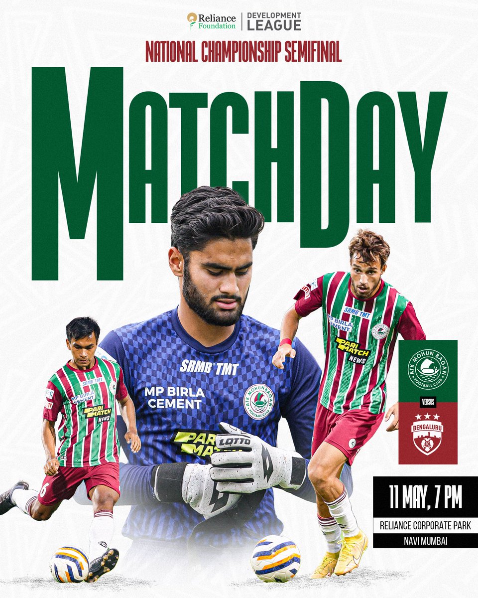 SEMIFINAL MATCHDAY!

Our young Mariners face Bengaluru FC today evening in Navi Mumbai! Joy Mohun Bagan! 💚♥️

Watch LIVE on RFYS and Hero ISL YouTube channels! 

@RFYouthSports @ril_foundation 
 
 #JoyMohunBagan  #আমরাসবুজমেরুন  #LetsPlay #RelianceFoundationDevelopmentLeague