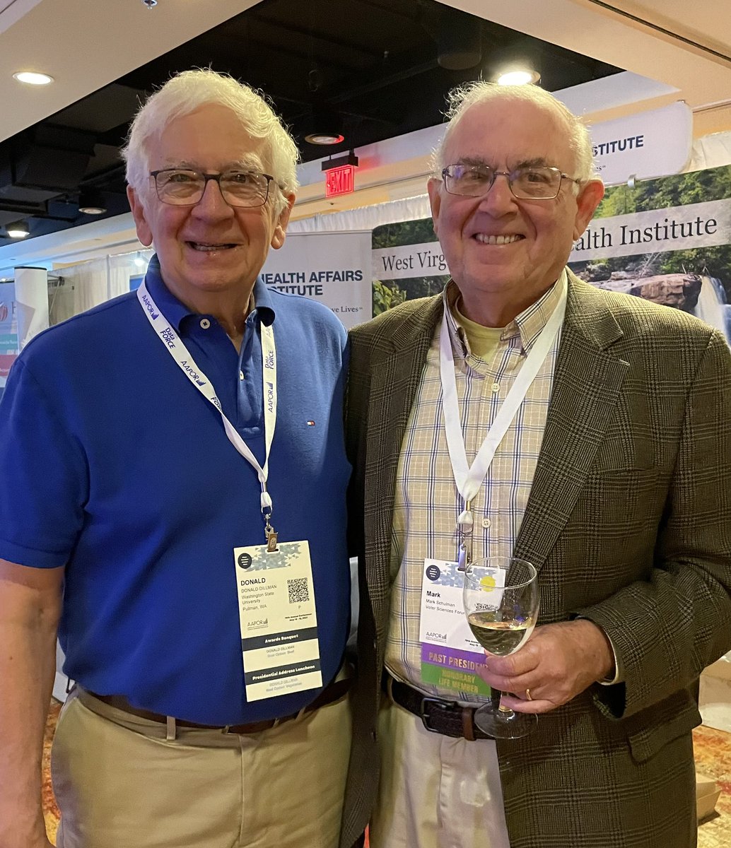DVTN's tweet photo. Don Dillman and Mark Schulman enjoying @aapor welcome reception. #AAPOR2023 https://t.co/iivjD78zwu