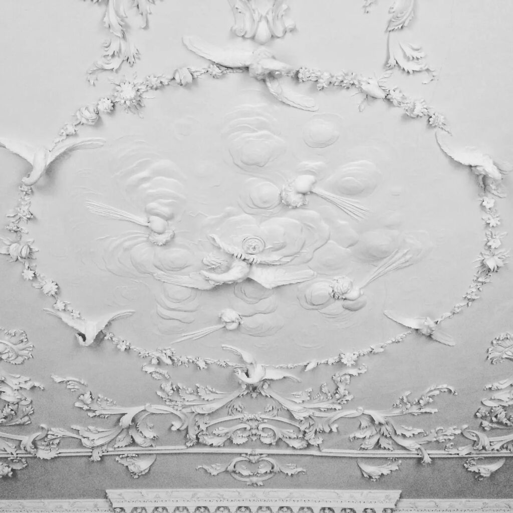 IrishAesthete's tweet photo. Warning: low-flying birds overhead. The dining room, Florencecourt, County Fermanagh, its rococo ceiling dating from the late 1760s and in the style of stuccordore Robert West. #Ireland #NorthernIreland #Florencecourt #CountyFermanagh #Rococo #IrishCount… https://t.co/J4WyDHflqs https://t.co/A1iGuaejux