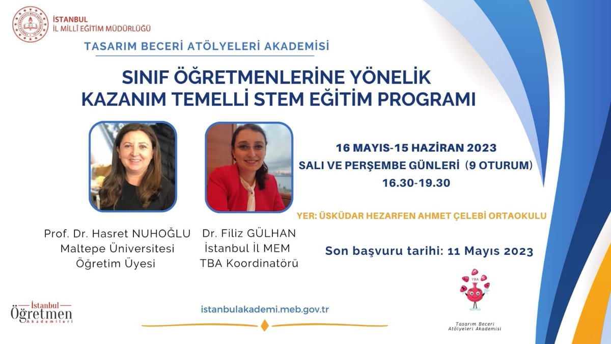 ist_arge's tweet photo. ✨İstanbul Öğretmen Akademileri Tasarım Beceri Atölyeleri Akademisi olarak "Sınıf Öğretmenlerine Yönelik Kazanım Temelli STEM Eğitimi Programı"

Tıklayınız ⤵️
🔗https://t.co/vdAtdHaRkp

🗓️Son Başvuru Tarihi: 11 Mayıs

@tcmeb @prof_mahmutozer @memleventyazici @Ist_Akademiler https://t.co/25NwiyFqhs