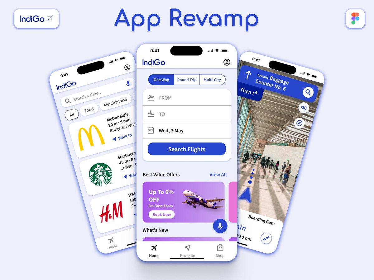 mohit_uxd's tweet photo. Check out Indigo App Revamp by me with all new exciting Shopping &amp; Navigation features at the Airport ✈️@figma: https://t.co/MVBd8cB87J https://t.co/uftG9qDsRg