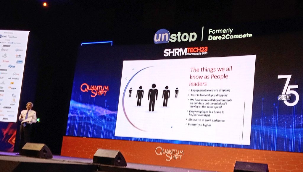 GautamGhosh's tweet image. D Shivkumar is the next keynote speaker talking on future people agenda at #SHRMTECH23