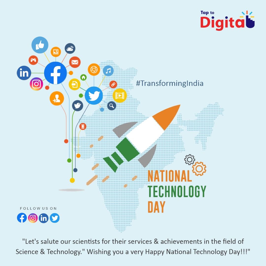 Wishing you a happy National Technology Day! Let’s take a moment to appreciate the incredible inventions and innovations that have transformed the world.
Happy National Technology Day!!
#nationaltechnologyweek2023  #NationalTechnologyDay  #ttd #taptodigital