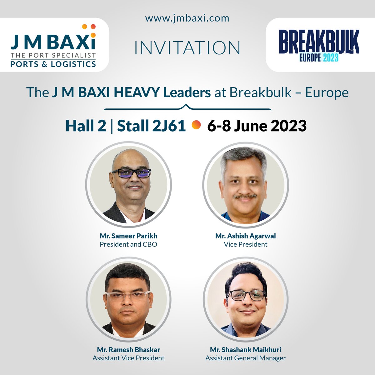 jmbaxigroup's tweet photo. We're bringing the J M BAXI HEAVY Leaders together at Breakbulk Rotterdam, once again from 6-8 June 2023! Join Us!
#Breakbulk2023 #Rotterdam #Logistics #JMBaxi #CreatingOpportunities #JMBaxiHeavy #ProjectLogistics #HeavyLogistics #HeavyLifting #India https://t.co/I1ycifk8w8