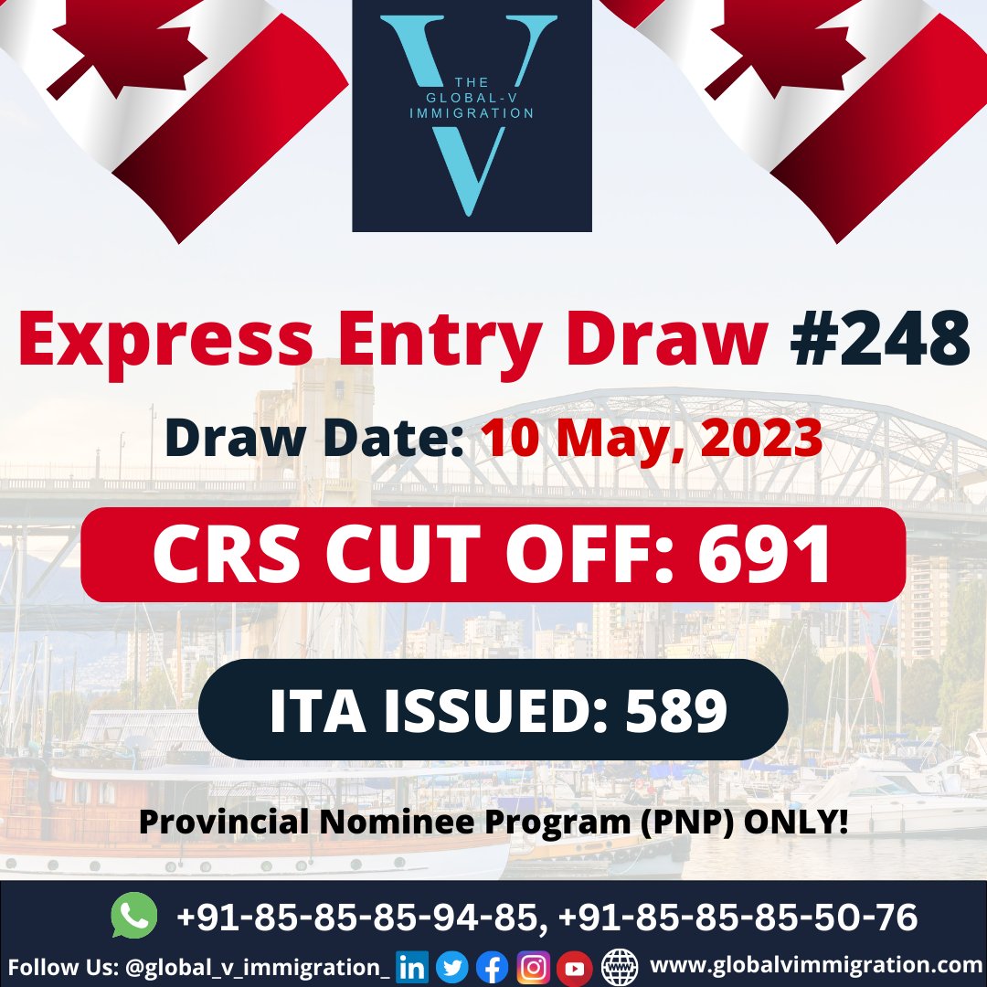 Express Entry Draw
Date of draw - 10 May, 2023
Total Invitations - 589
Minimum CRS - 691
Apply now with us

.
.
.
.
.
#expressentry #expressentrycanada #expressentry2022 #expressentrydraws #expressentrydraw #canada #canadavisa #immigratetocanada #latestexpressentrydraw