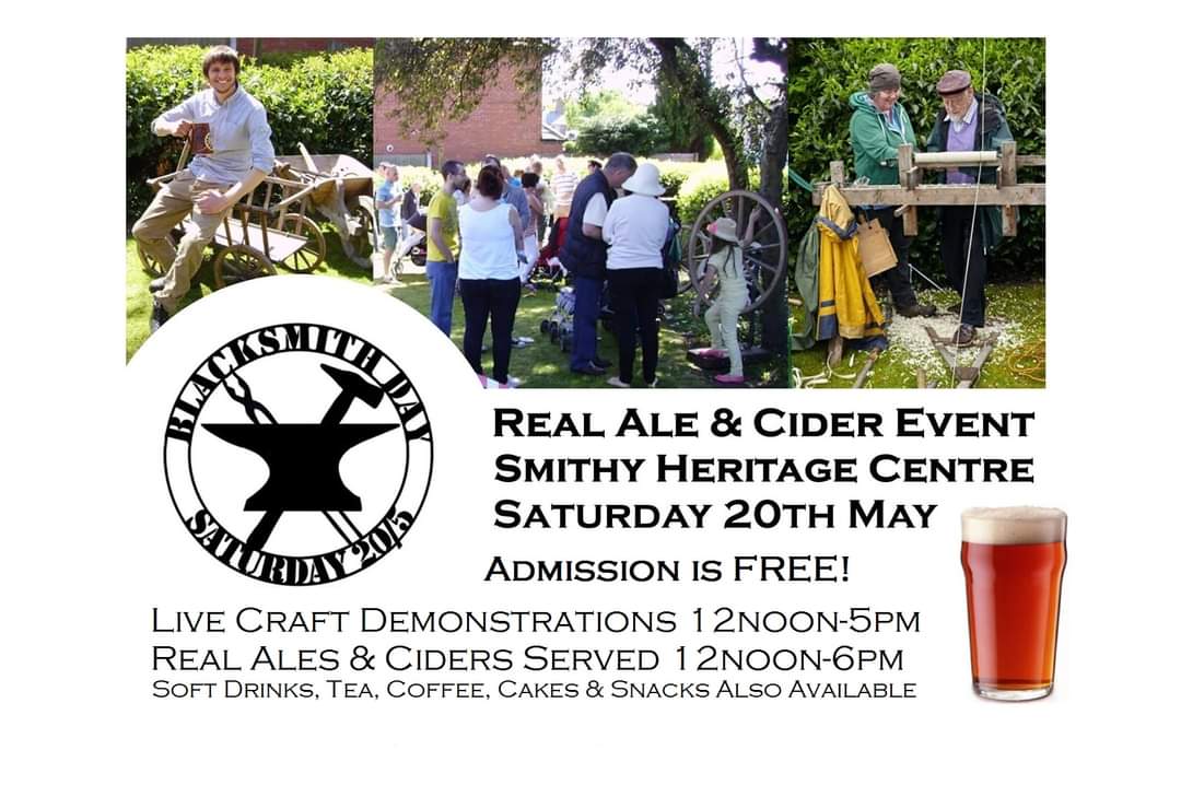 Blacksmiths Day is almost here! Come to the Smithy on Saturday 20th May to see craftspeople in action demonstrating traditional skills - it's a fab day out, free entry! Treat yourself to a pint or two of real ale or cider - we've got tea, coffee, soft drinks, cakes &amp; pies too 😋