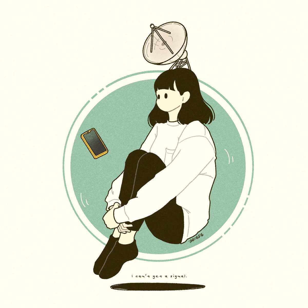 1girl solo black hair long sleeves circle bangs shirt  illustration images