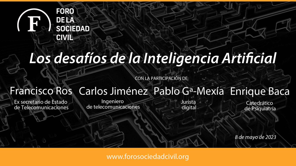 Un honor participar en la Sesión Plenaria organizada por <a href="/foroscivil/">Foro Sociedad Civil</a>  para hablar sobre Los desafíos de la Inteligencia Artificial, acompañado de magnificos ponentes como #FranciscoRos, #CarlosJiménez, #EnriqueBaca y #JesúsBanegas 
Vivimos el tiempo de la Inteligencia Artificial