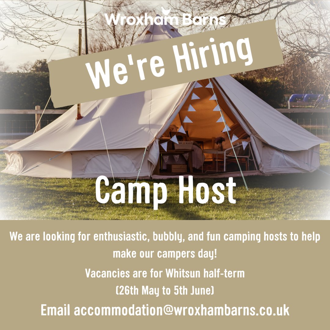 We are looking for enthusiastic, fun & bubbly individuals who would like to take on the role of Camp Host during Whitsun half-term. Full details of the role can be found here 👉 ow.ly/rgPN50Olm5T Applications need to be submitted by Monday 15th May.