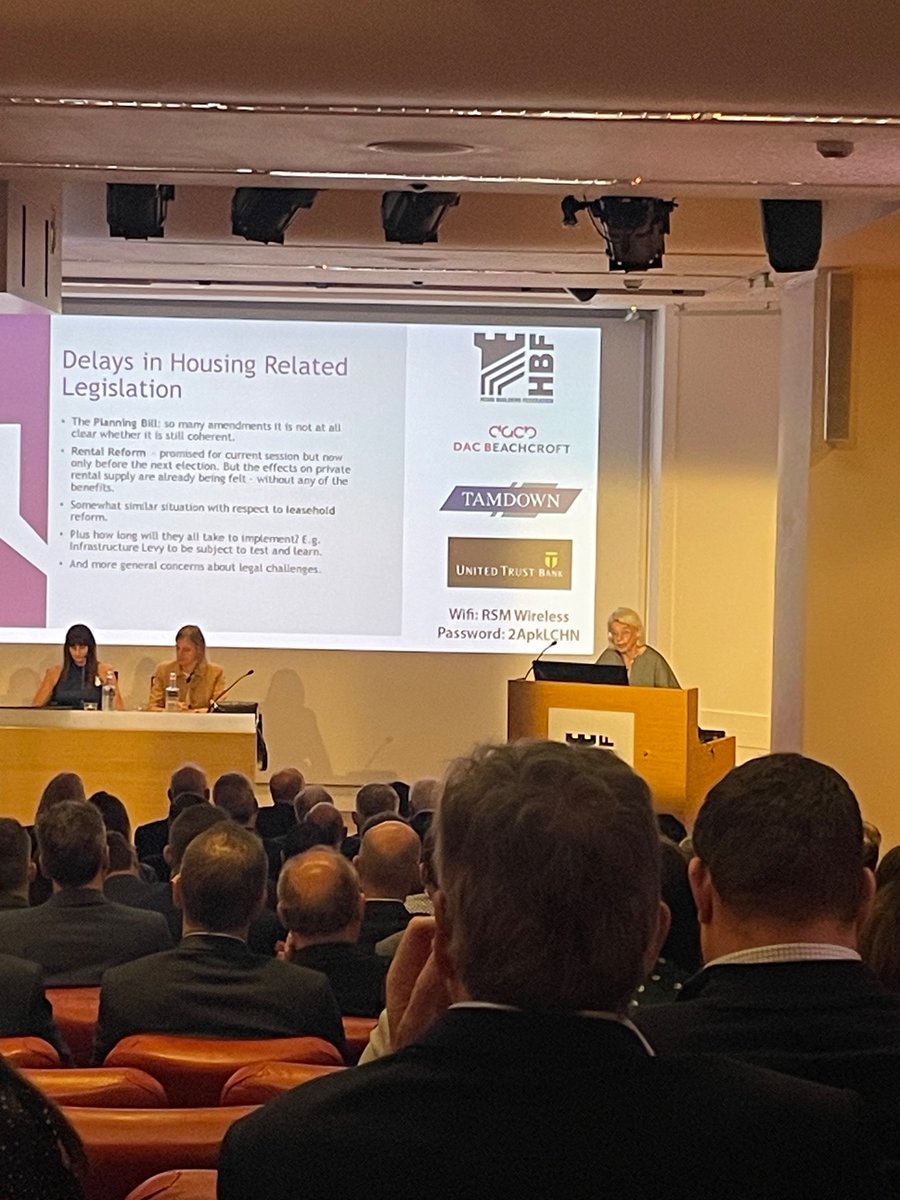 HomeBuildersFed's tweet photo. ‘Why is #HousingPolicy in such a mess?’
Professor Christine Whitehead explains:
1.Too many decision makers and objectives
2.Legislation delays and uncertainty
3.The #MiniBudget
4.Too many policies
5.Major external factors, including COVID-19
#HBFPolicyConference https://t.co/Jeq10rDoyC