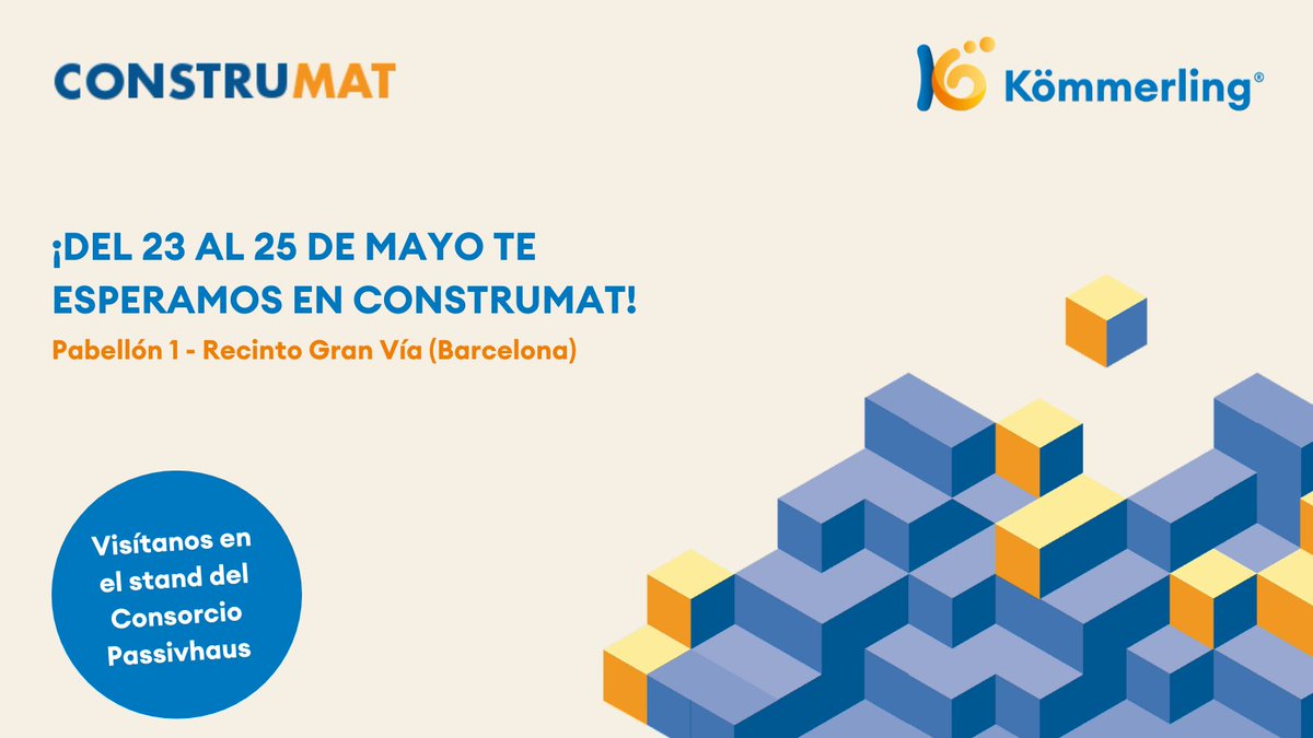 KOMMERLING_ESP's tweet photo. 🗓️ ¡No queda nada para vernos en @ConstrumatBCN! Del 23 al 25 de mayo os esperamos en el pabellón 1 del Recinto Gran Vía (Barcelona), en el stand del @ConPassivHaus. Estaremos con #AluNext, nuestro nuevo sistema híbrido con interior de PVC 100% reciclado y exterior de aluminio.👇 https://t.co/g3HyGP6r6y