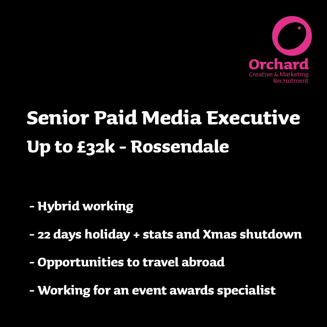 🚨 Senior Paid Media Executive 🚨 linktr.ee/orchardmanches… 🤩 Up to £32k ~ Rossendale 🤩 ✅ Hybrid working ✅ 22 days holiday + bank holidays and xmas shutdown ✅ Opportunities to travel abroad To find out more, follow the link above! 👆 #marketing #hiring #hiringnow