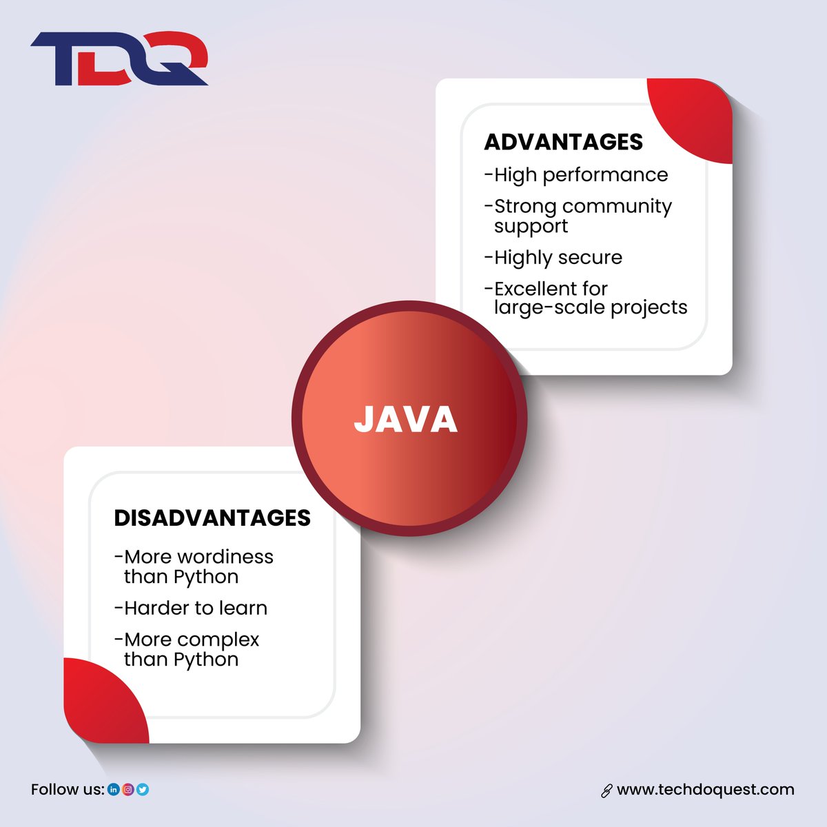 do_quest's tweet image. Advantages of Java:
High performance
Strong community support
Highly secure
Disadvantages of Java:
Harder to learn
More complex than Python
#JavaVsPython #ProgrammingLanguages #JavaProgramming #PythonProgramming #TechDebate #techdoquest #tdq