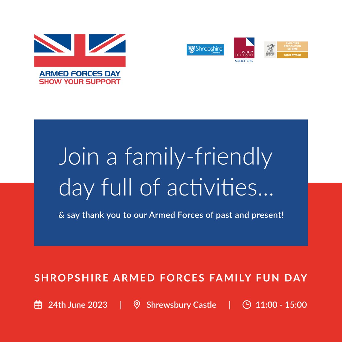 Shropshire Armed Forces Family Fun Day, Saturday 24th June 11.00 - 15.00.  Free ticketed event aimed at the Armed Forces Community. For more info and to book your ticket use the following link.orlo.uk/RFmzq  <a href="/ShropCouncil/">Shropshire Council</a> <a href="/BBCShropshire/">BBC Shropshire</a> <a href="/ShropshireStar/">Shropshire Star</a> <a href="/ArmedForcesDay/">Armed Forces Day 🇬🇧</a>