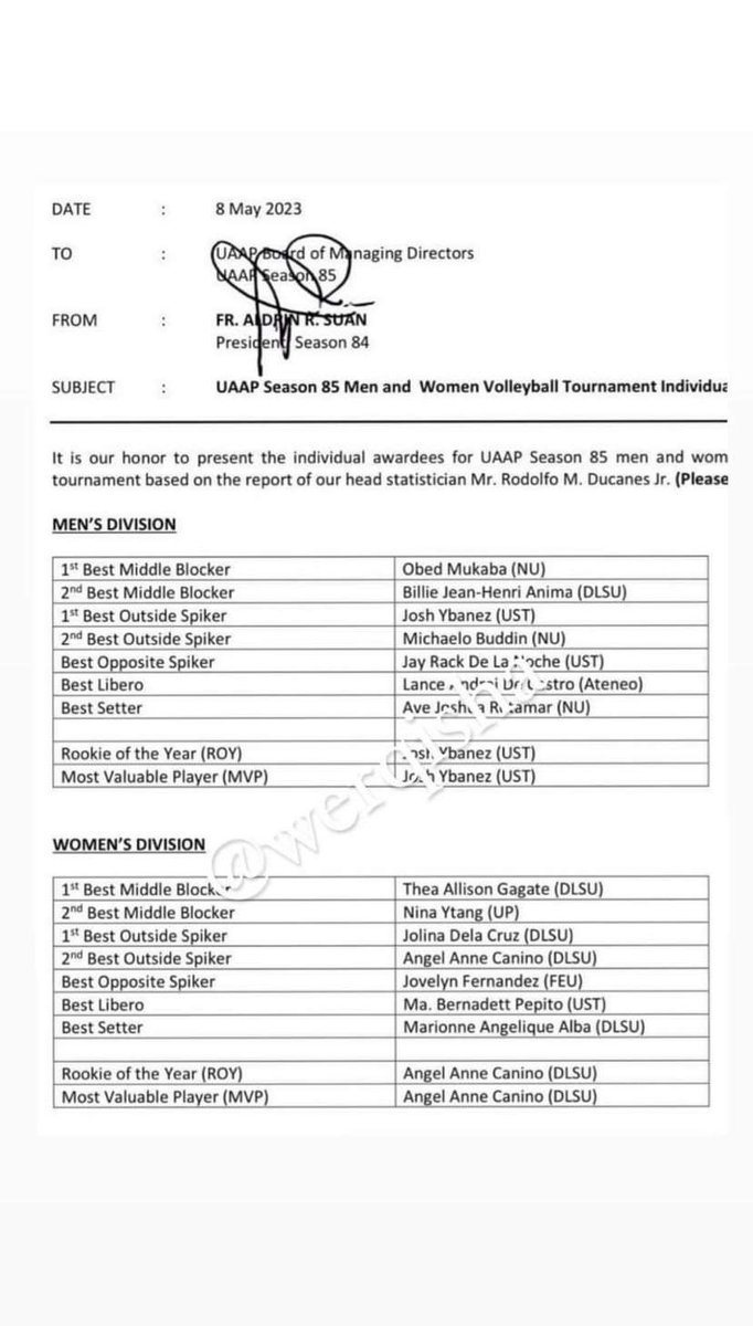 paladinlawrenc3's tweet photo. Congrats sa lahat ng awardee, what a season!!
Waaaaah congrats lalong lalo na sa roy and mvp josh and ate @AngelCanino_
Animo Lasalle talaga congrats Ate Jolina, Ate Thea, and Ate Mars. 💚
#UAAPSeason85 #IndividualAwards https://t.co/mT7LoA9Z81