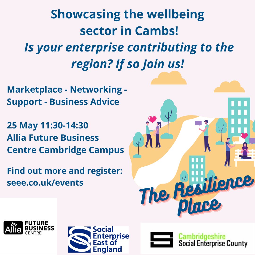 Working in #health or #wellbeing in #Cambs ? Join us with @SEeastofengland & @ftrbusiness on 25 May

For #socialenterprises, #entrepreneurs, support orgs, #localauthority #commissioners #socialprescribers #vcse #charity #businesses #communitybiz #coop

ow.ly/nfhj50NG1I4