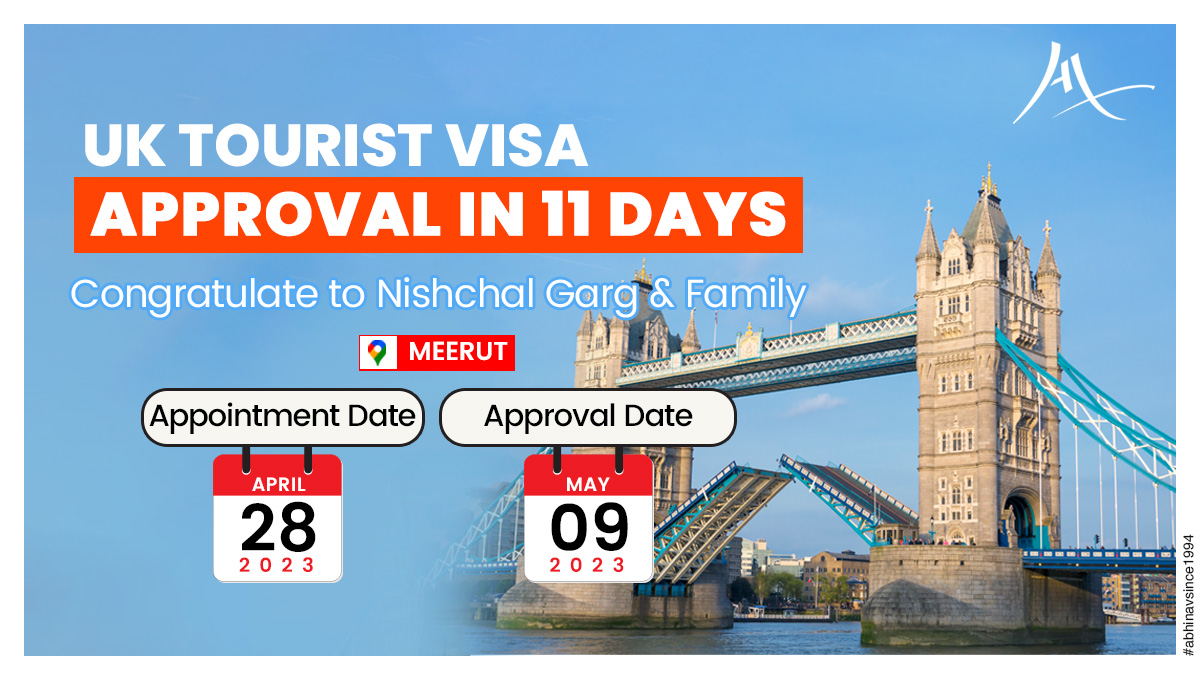 UK Tourist Visa approved for Abhinav Client in just 11 days!

Apply Now: bit.ly/3mQ4aLK.

For more information call us at +91-8595338595.

#touristvisa #uktouristvisa #ukvisitorvisa #ukvisitvisa #temporaryresidentvisa #ukimmigration #settleinuk #migratetouk