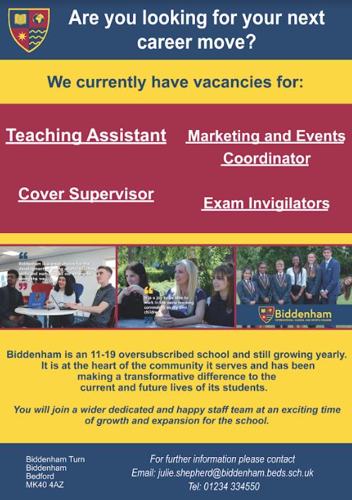 BiddenhamIntSch's tweet photo. We also have some exciting opportunities to work as part of the team at our inclusive, happy school. Share and apply via @mynewterm. https://t.co/8CvSjDAJsl https://t.co/kaRS7PNE6E