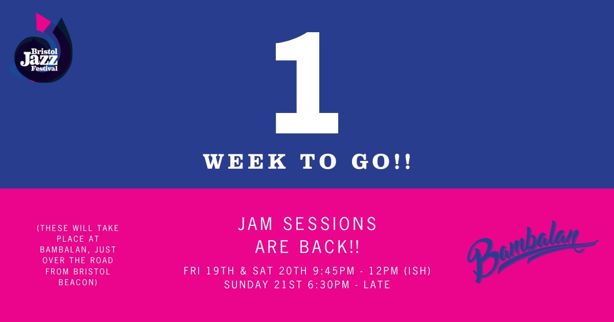 ONE WEEK TO GO!! 🎷 We are so excited to share that our Jam Sessions will be back. Celebrate The Jazz Festival with an afterparty Jam Session across the road at @BAM_BA_LAN with musicians from the festival! Tickets: bristolbeacon.org/whats-on/brist… @Bristol_Beacon @JazzDefenders