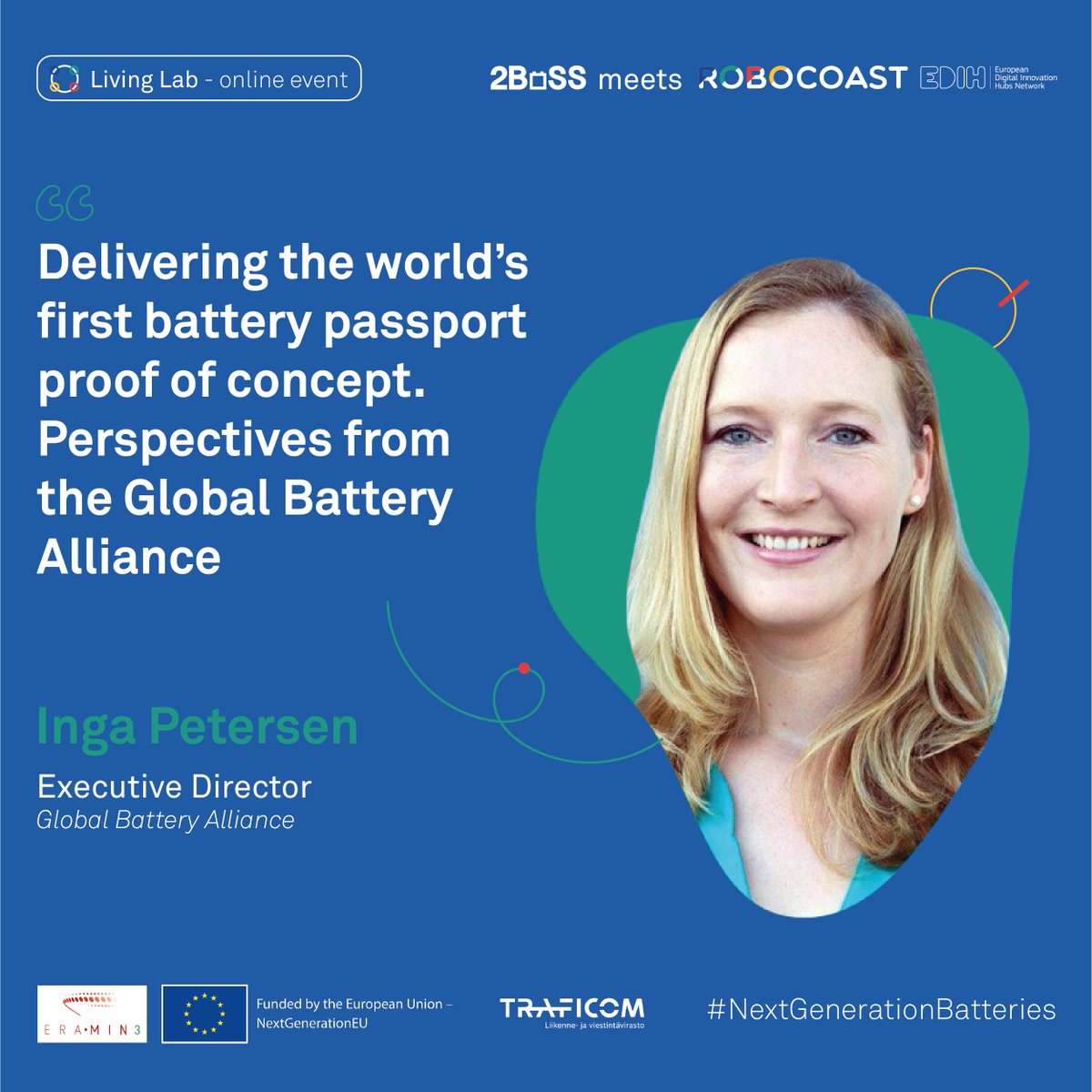 2BoSSProject's tweet photo. The @GBA_Org Executive Director @ingaontour, is officially part of our speakers’ panel 🎊. International affairs and sustainability professional, Inga will hold a speech titled “Delivering the world’s first battery passport.Perspectives from the Global Battery Alliance" #SSB23. https://t.co/rNNz0S12Tg