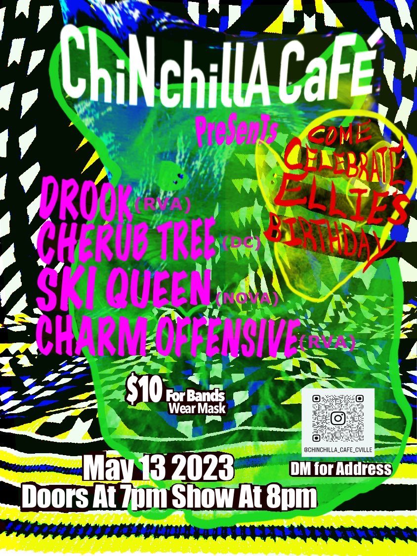 cafechilla's tweet photo. Saturday May 13 #charlottesville #concert #chinchilla #café #cake 🐭🎂 https://t.co/3lDjzChkUi