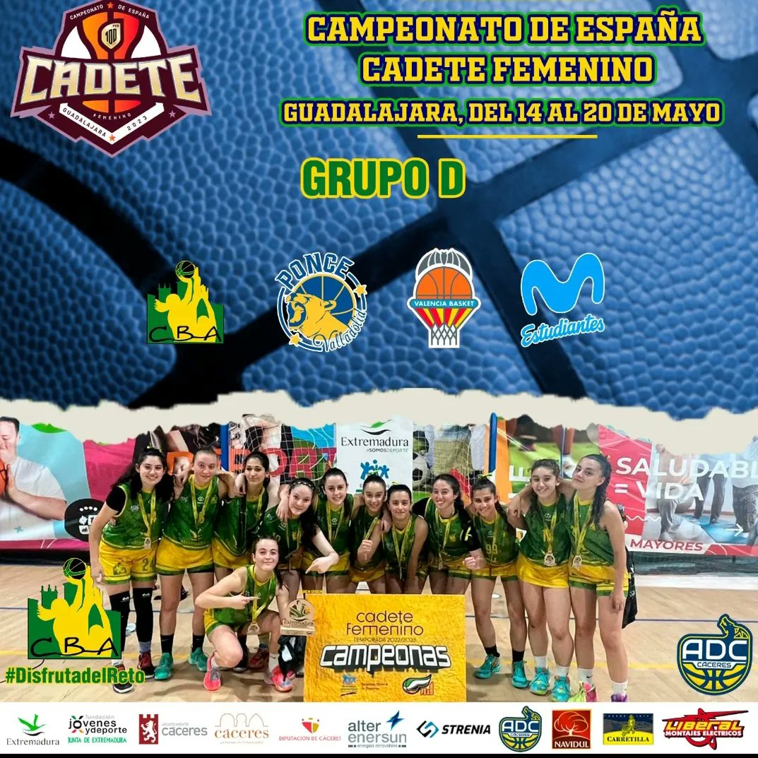 💚 Tras proclamarse Campeonas Cadete Oro de Extremadura, nuestro Cadete Petrogold Al-Qázeres ADC A participará, representando a Extremadura, en el Campeonato #FEBcadete2023, que se celebrará en Guadalajara del 14 al 20 de Mayo.

🏀💚💛💙🏀
#ADCAlqazeres
#DisfrutadelReto