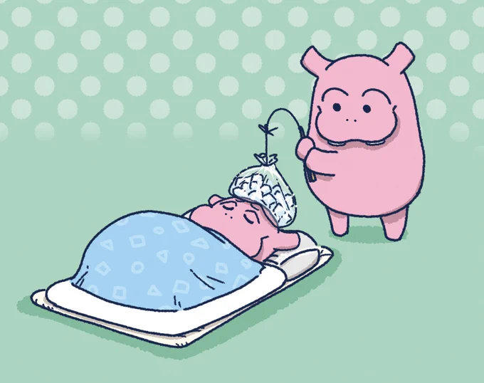 看病してあげるカバさん #カバ #かば #イラスト #看病
