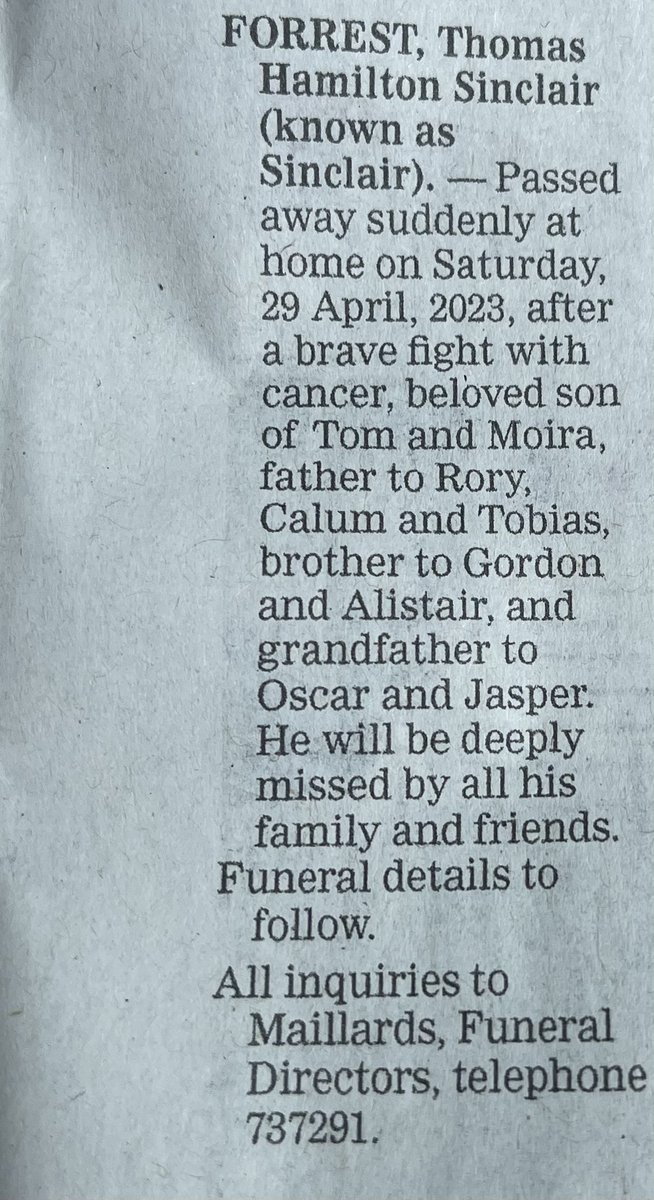Tobias Forrest on Twitter "Well, today’s family notices in the JEP