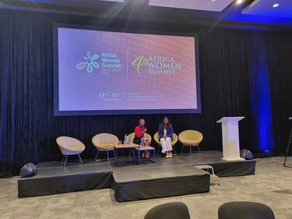 MoDmv's tweet photo. Minister @MariyaDidi joins Sibukele Maphosa @bukemaphosa, Radio &amp; TV host,Zimbabwe, in a fireside chat at Africa Women Summit 2023,to discuss women empowerment, inclusion &amp; sustainable development. Min shared glimpses of her personal life,career &amp; current appointment. @aws_cowap https://t.co/747UqZOhOB
