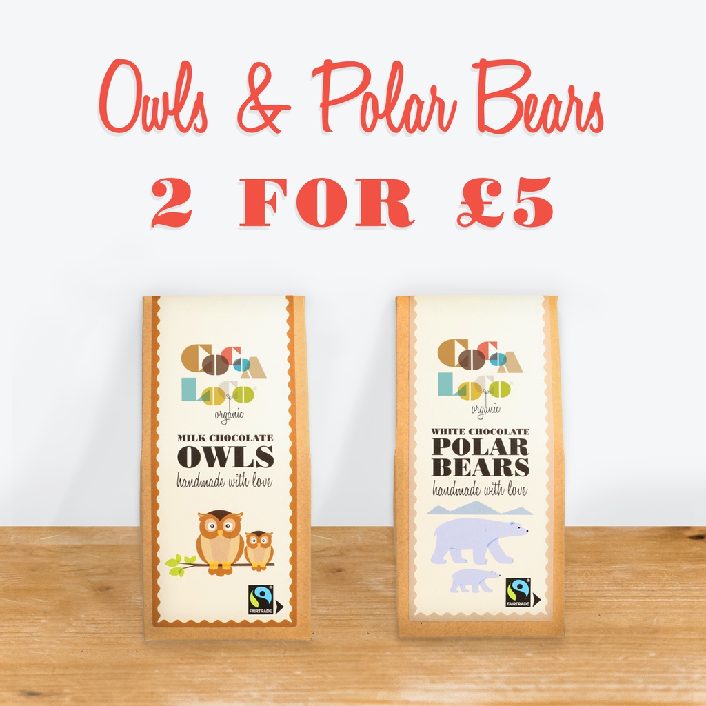 cocoalocochoc's tweet image. As if our Spring Clearance couldn't get any better, you can now get a bundle of either two of our White Chocolate Polar Bears or 2 of our Milk Chocolate Owls for only £5 😍

l8r.it/K0sH

#springclearance #whitechocolate #milkchocolate #fairtrade #organic