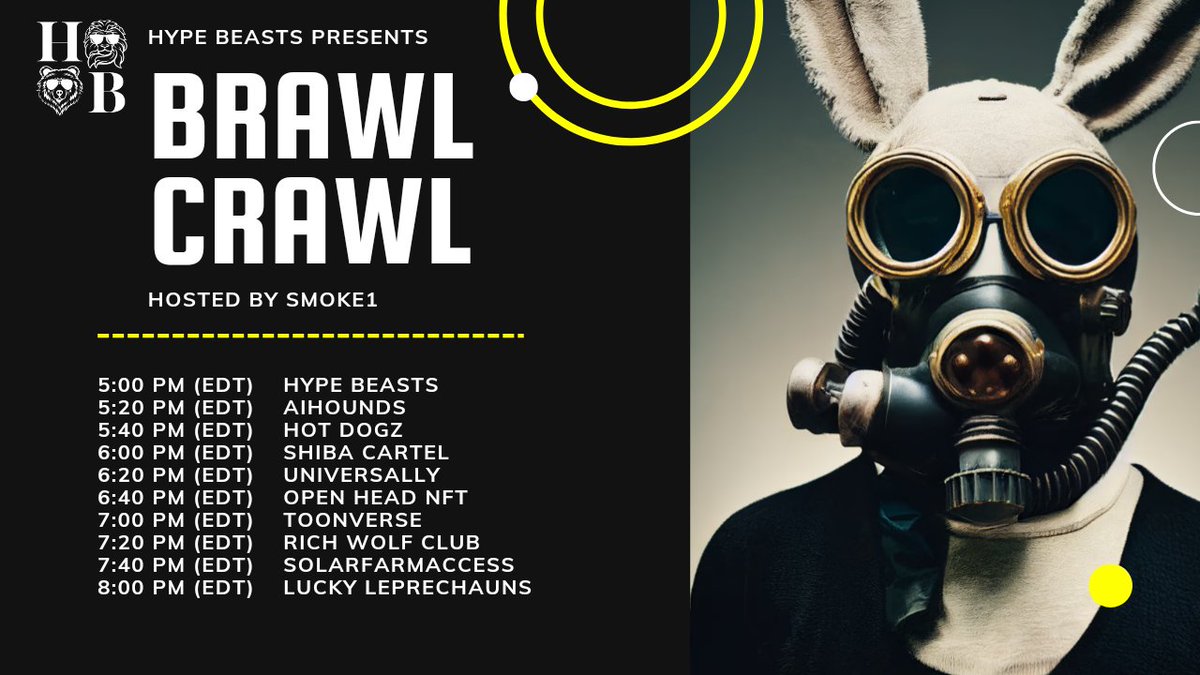 🔥🤯 BRAWL CRAWL GIVEAWAY! 🤯🔥

Win EXCLUSIVE prizes in this EPIC event! 🎁 

1️⃣ Follow <a href="/HypeBeast_NFT/">Hype Beasts</a> , @Smoke1_eth  &amp; <a href="/ShibaCartel/">Shiba Cartel | PUBLIC NFT MINT LIVE</a>
2️⃣ Like &amp; Retweet this tweet 🔄❤️ 
3️⃣ Tag 3 friends to join the battle! 🤼‍♂️

Don't miss out! Sponsored by <a href="/ShibaCartel/">Shiba Cartel | PUBLIC NFT MINT LIVE</a> 🚀