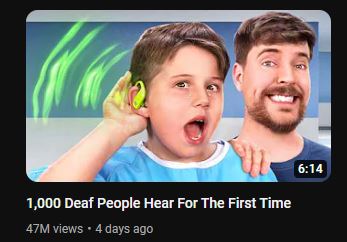 _Caitlin_Quinn's tweet photo. These 47M views have done more damage, have more power, than all the time, effort and activism put into educating people about hearing aids, hearing loss and deafness. He has more reach than any deaf celebrity I know. He's exploiting our community and I hate it. #MrBeast #Deaf https://t.co/TaU4JkbUgM
