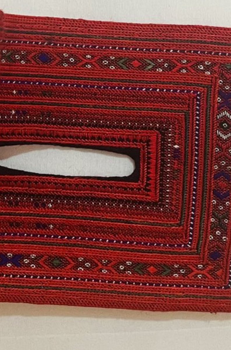 BalochiCultured's tweet photo. Balochi Burqa. 
It is one of the most distinguished types of Burqa’s/بُرقع found in the southeastern region of Iran &amp; Persian Gulf. due to its meticulously Balochi decorations &amp; decorated gold earrings and its long duration of manufacture. https://t.co/v67muUyYMj